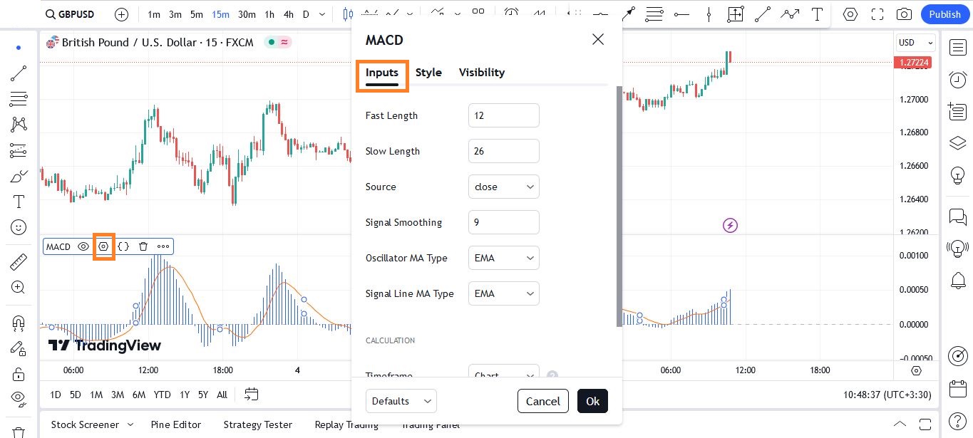 تنظیمات اندیکاتور مکدی در تریدینگ ویو - راکیمو