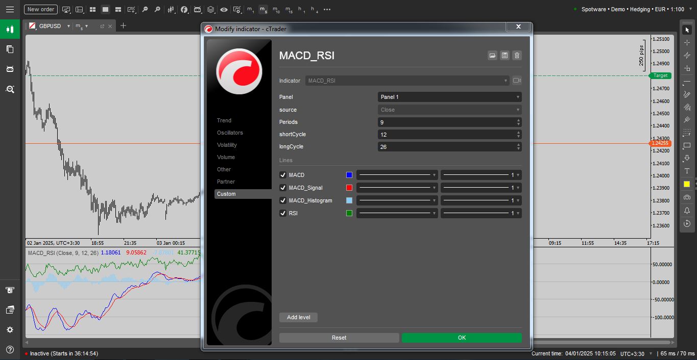 تنظیمات اندیکاتور MACD RSI برای سی تریدر - راکیمو