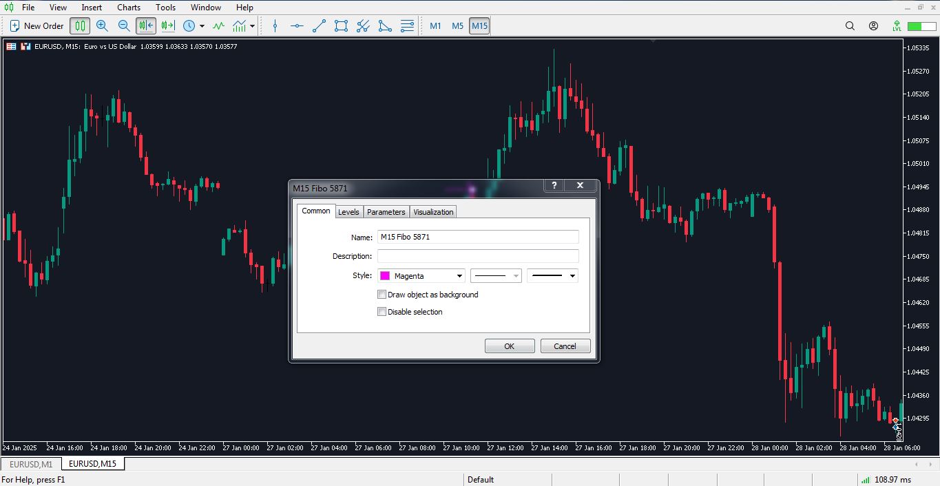 تب common در تنظیمات فیبوناچی در متاتریدر 5 - راکیمو