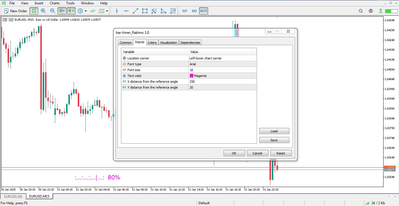 تنظیمات اندیکاتور Bar Timer برای متاتریدر 5 - راکیمو