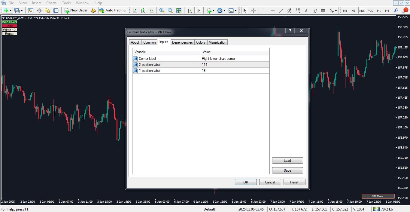 تنظیمات اندیکاتور VR Draw برای متاتریدر 4 - راکیمو