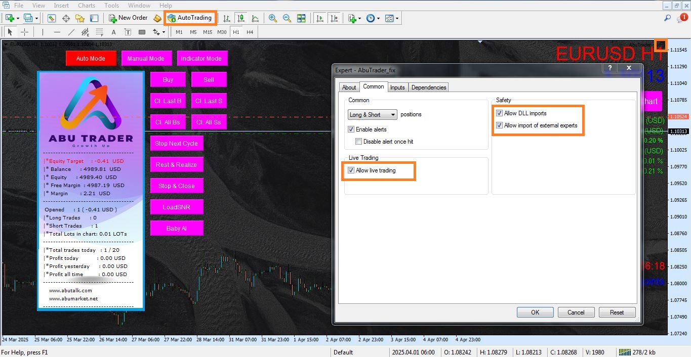 فعالسازی اکسپرت Abu Trader برای متاتریدر 4 - راکیمو