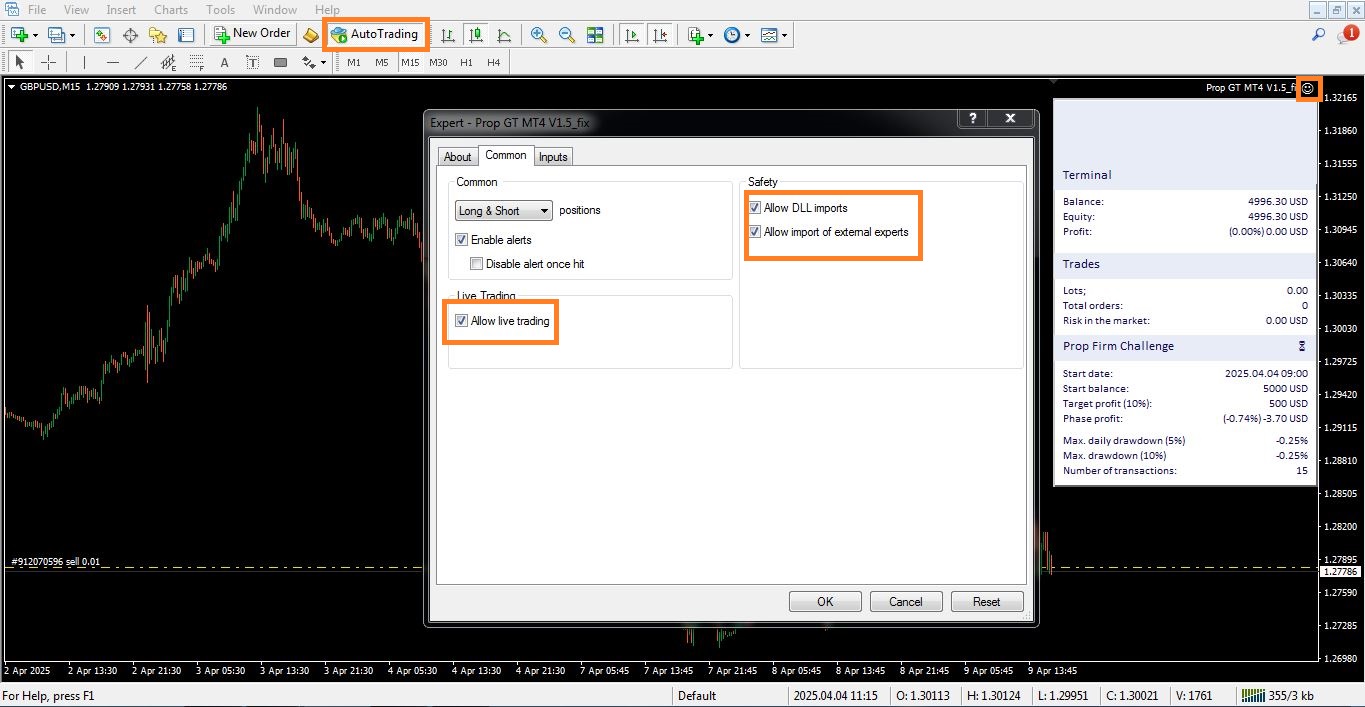 فعالسازی اکسپرت Prop GT برای متاتریدر 4 - راکیمو