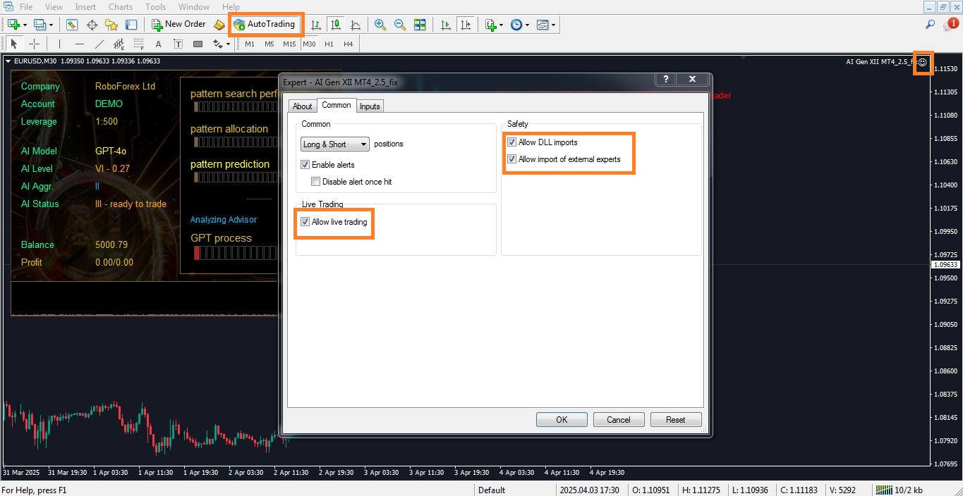 فعالسازی اکسپرت AI Gen XII برای متاتریدر 4 - راکیمو