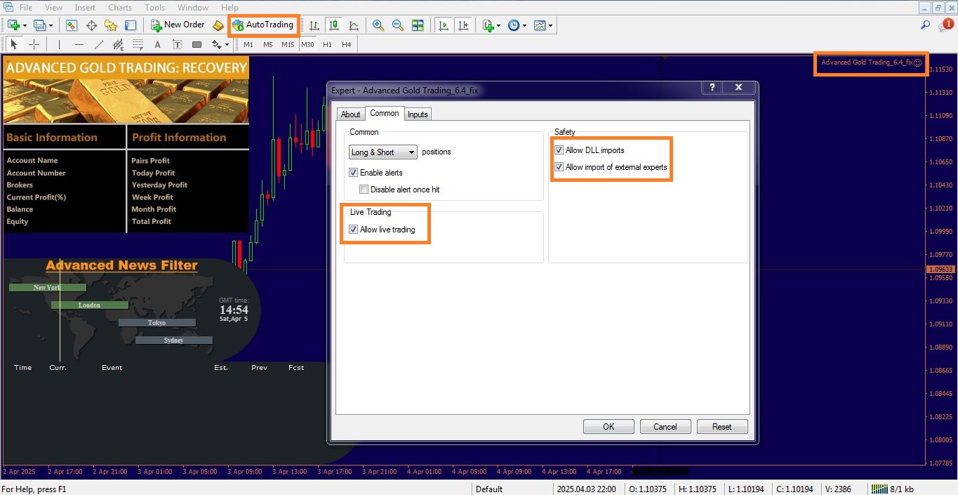 فعالسازی اکسپرت Advanced Gold Trading برای متاتریدر 4 - راکیمو
