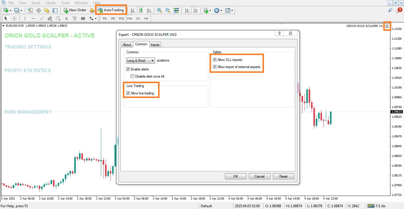 فعالسازی اکسپرت Orion Gold Scalper برای متاتریدر 4 - راکیمو